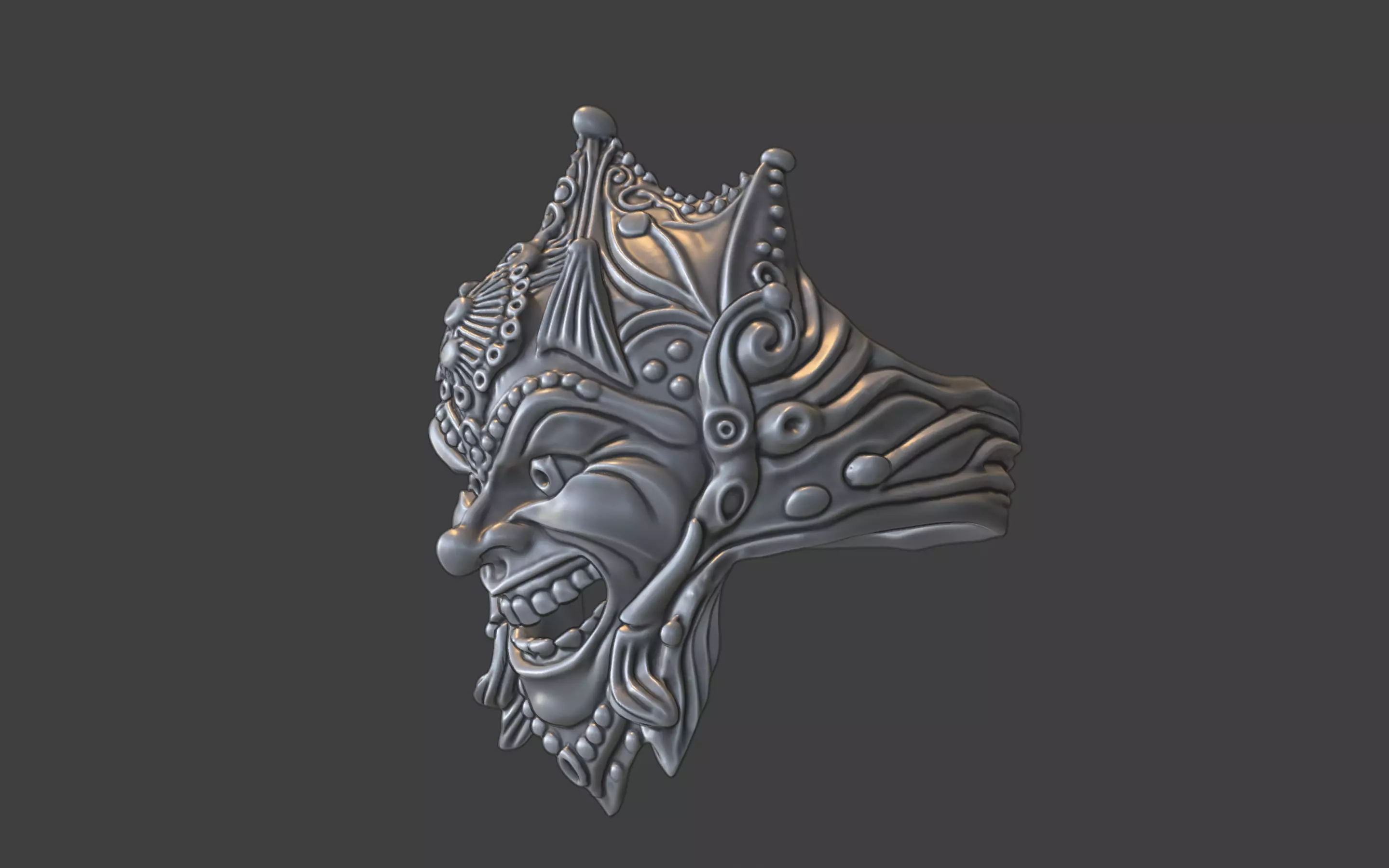 venice style carnaval jester mask ring 3D print model_2