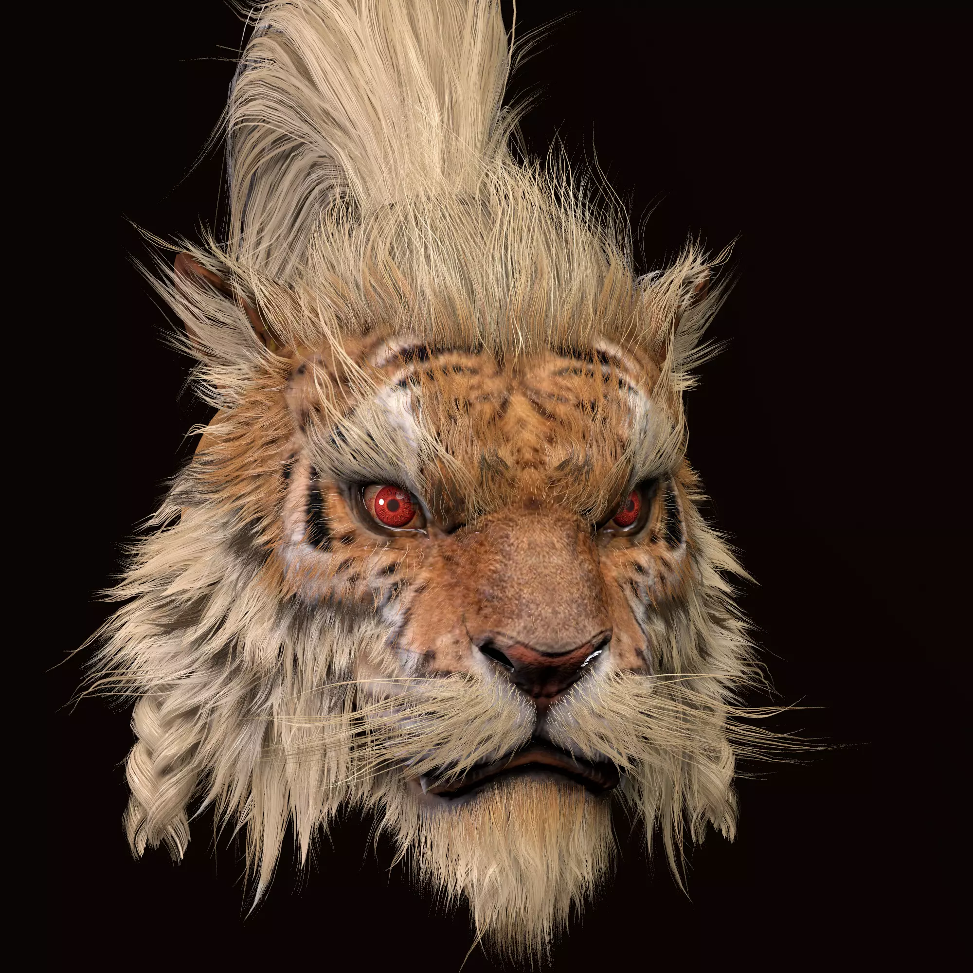 Human-shaped tiger head 3D model_1