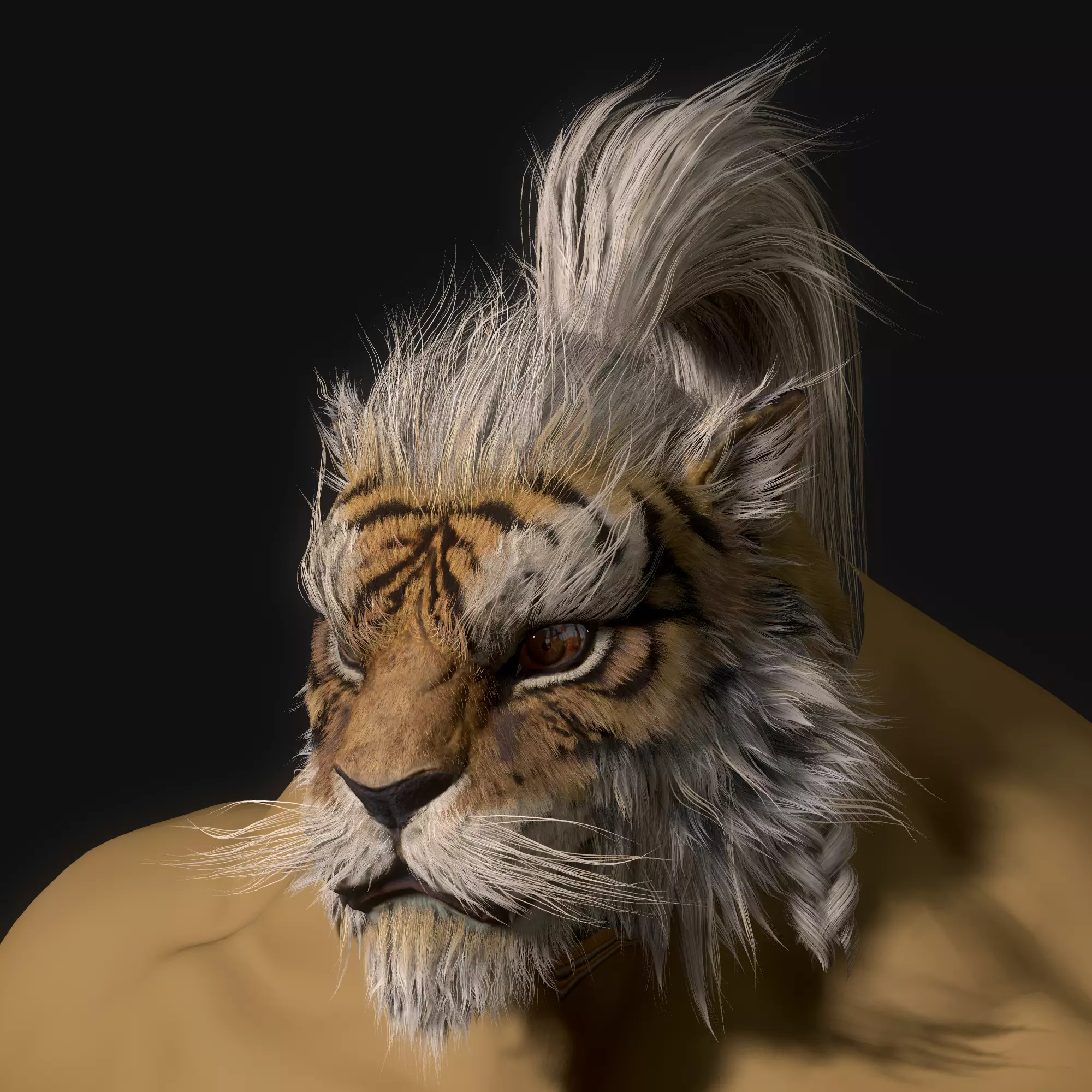 Human-shaped tiger head 3D model_2
