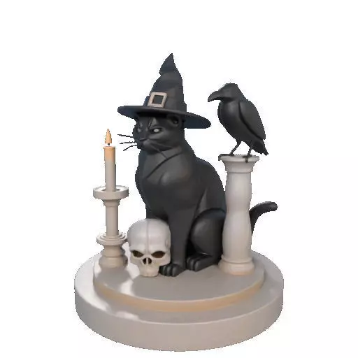 2342 Witch Cat with Skull Raven and Candlestick 3D print model_6