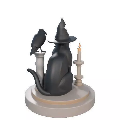 2342 Witch Cat with Skull Raven and Candlestick 3D print model_23