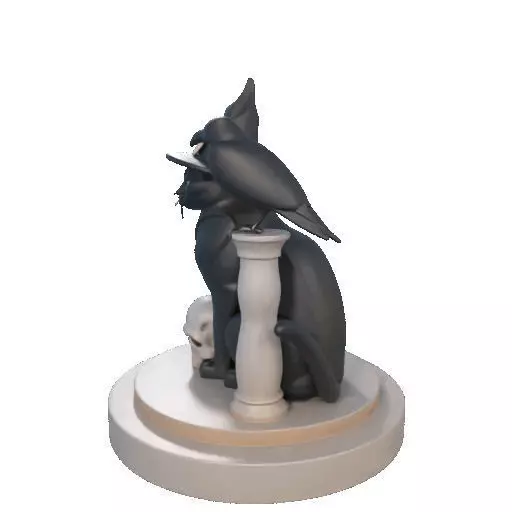 2342 Witch Cat with Skull Raven and Candlestick 3D print model_30