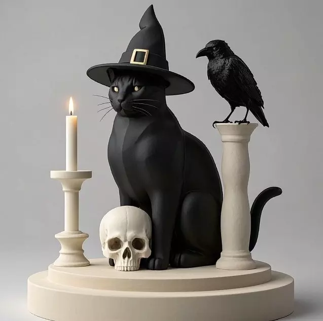 2342 Witch Cat with Skull Raven and Candlestick 3D print model_5