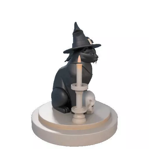2342 Witch Cat with Skull Raven and Candlestick 3D print model_14
