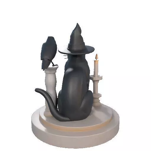 2342 Witch Cat with Skull Raven and Candlestick 3D print model_24