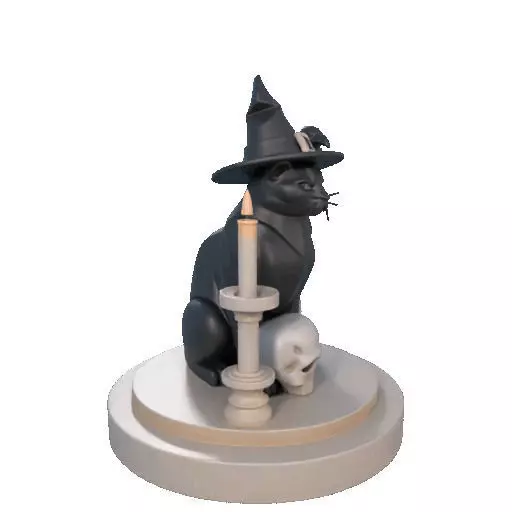 2342 Witch Cat with Skull Raven and Candlestick 3D print model_13