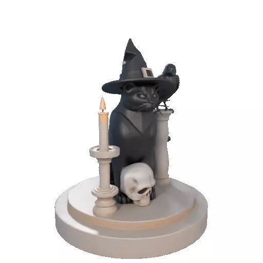 2342 Witch Cat with Skull Raven and Candlestick 3D print model_11
