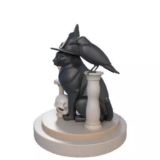 2342 Witch Cat with Skull Raven and Candlestick 3D print model_32