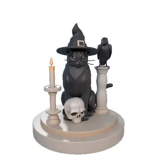 2342 Witch Cat with Skull Raven and Candlestick 3D print model_9