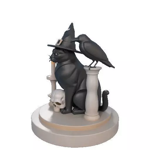 2342 Witch Cat with Skull Raven and Candlestick 3D print model_33