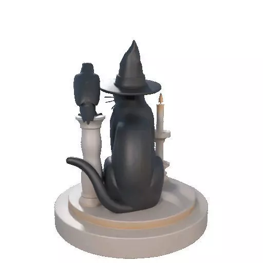 2342 Witch Cat with Skull Raven and Candlestick 3D print model_25