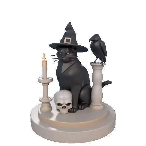2342 Witch Cat with Skull Raven and Candlestick 3D print model_7