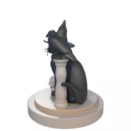 2342 Witch Cat with Skull Raven and Candlestick 3D print model_29