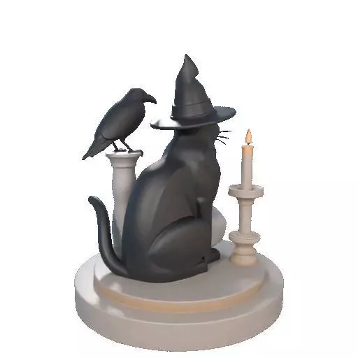 2342 Witch Cat with Skull Raven and Candlestick 3D print model_21