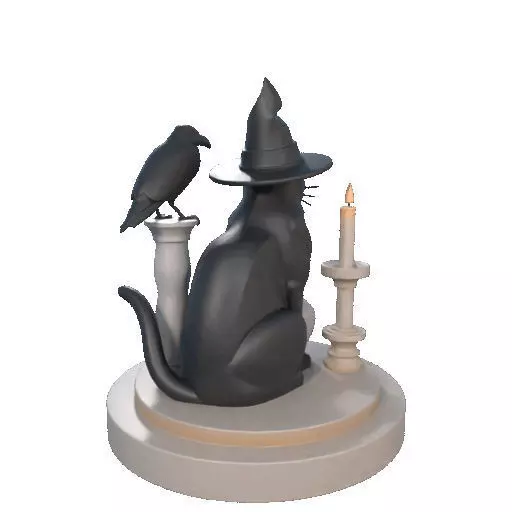 2342 Witch Cat with Skull Raven and Candlestick 3D print model_22
