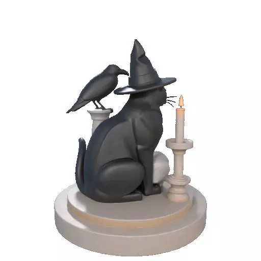2342 Witch Cat with Skull Raven and Candlestick 3D print model_19