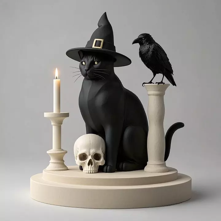 2342 Witch Cat with Skull Raven and Candlestick 3D print model_2