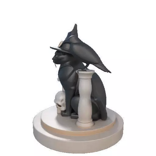 2342 Witch Cat with Skull Raven and Candlestick 3D print model_31