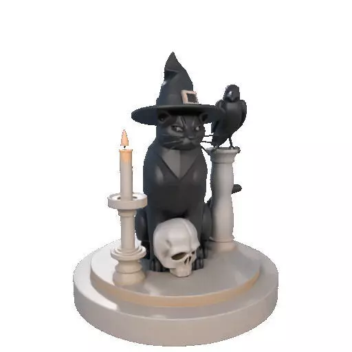 2342 Witch Cat with Skull Raven and Candlestick 3D print model_10