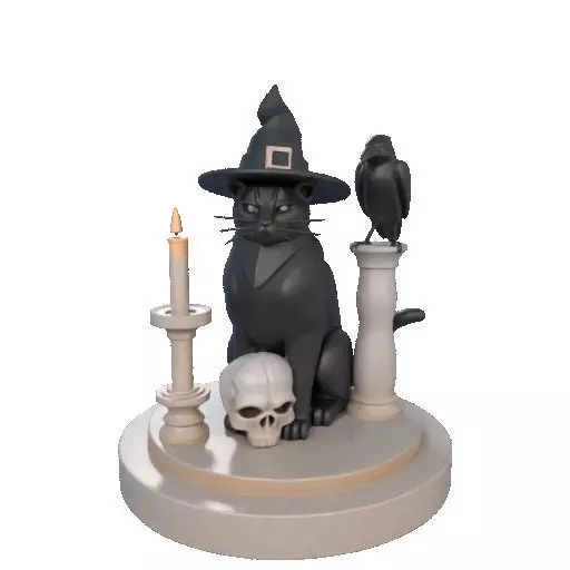 2342 Witch Cat with Skull Raven and Candlestick 3D print model_8