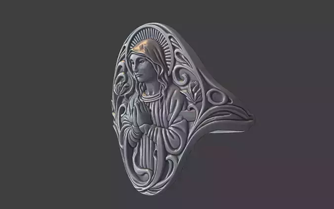 art nouveau praying mother mary virgin maria ring