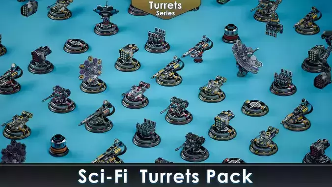 Sci-Fi Turrets pack Low-poly 3D model