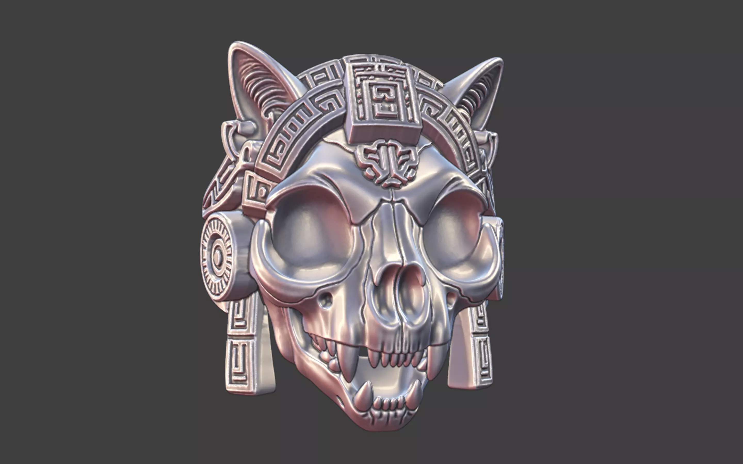 mayan inca style cat skull warrior ring 3D print model