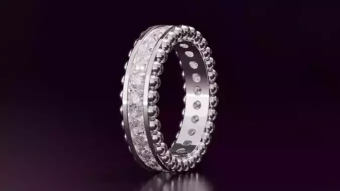 Channel Set Round cut eternity ring with bead 145CT EU54