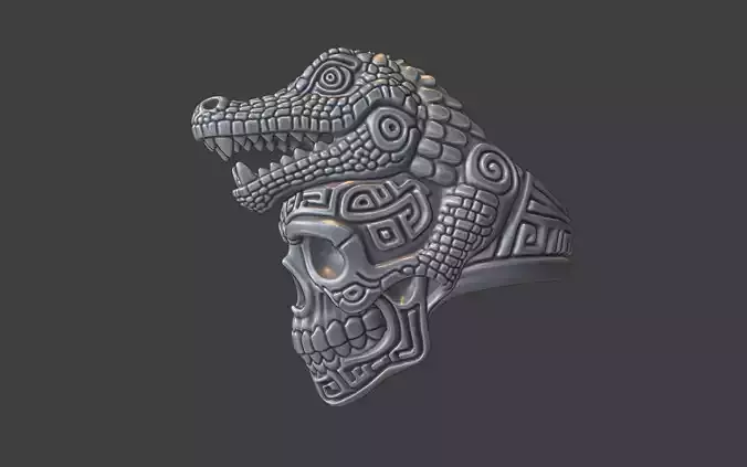 mayan inca style crocodile skull warrior ring