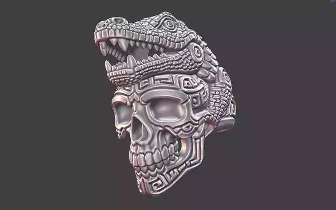 mayan inca style crocodile skull warrior ring