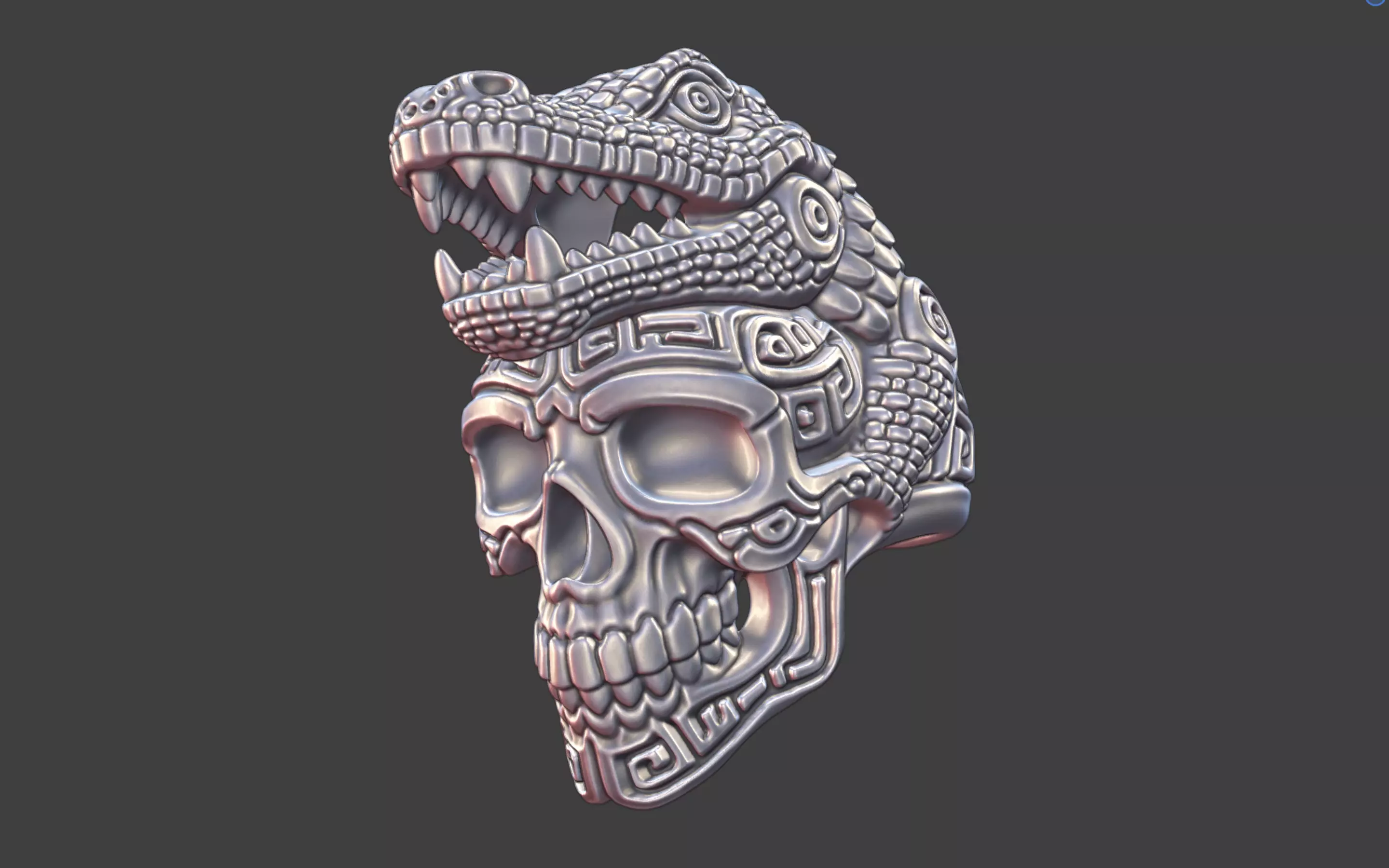 mayan inca style crocodile skull warrior ring 3D print model