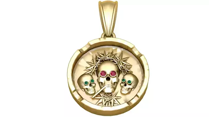3D Printable Skull Trio Medallion Pendant