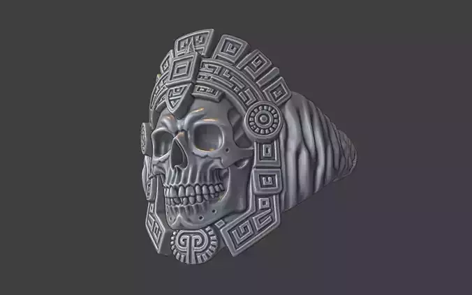 mayan inca style skull warrior ring v2