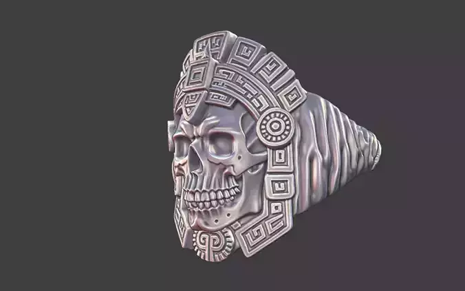 mayan inca style skull warrior ring v2