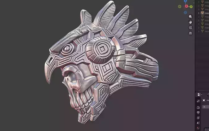mayan inca style skull warrior  futuristic eagle ring