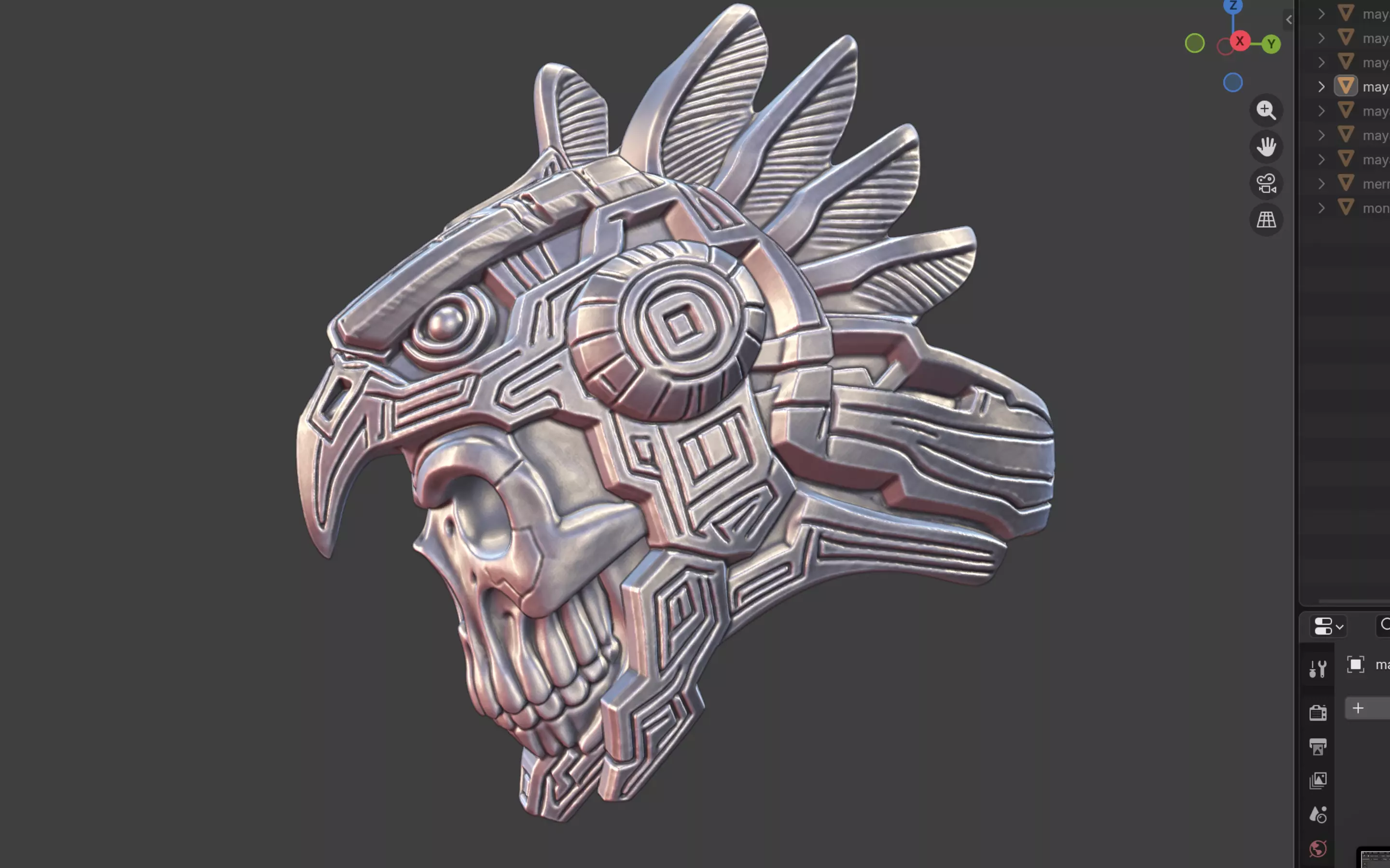mayan inca style skull warrior futuristic eagle ring 3D print model