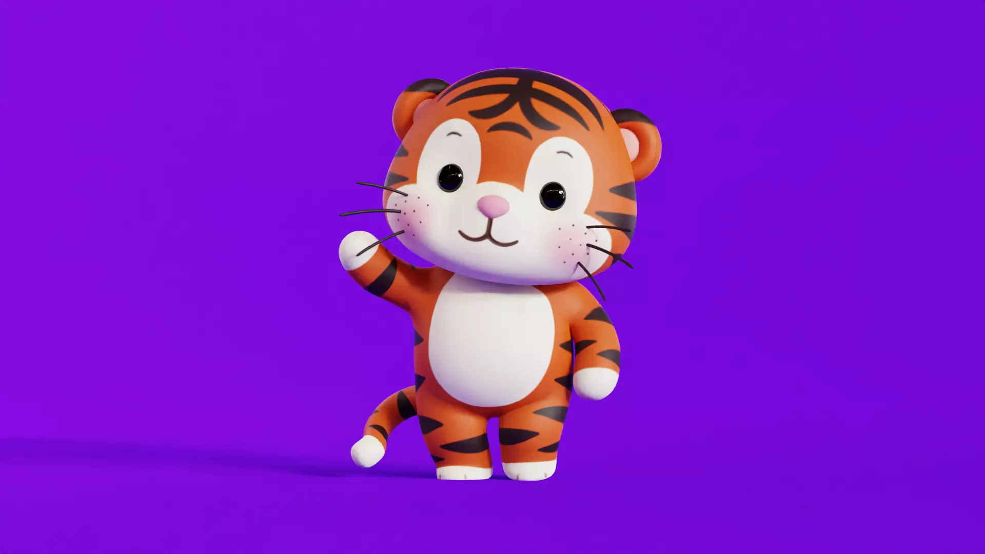 Cartoon Tiger Chibi Kawaii Character Rigged Animated Low-poly 3D model