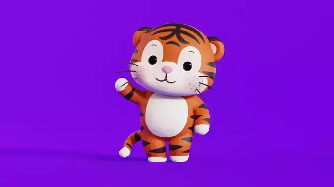 Cartoon Tiger Chibi Kawaii Character Rigged Animated
