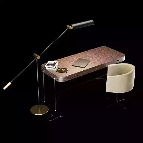 Modern work table with lamp and decor 3D model
