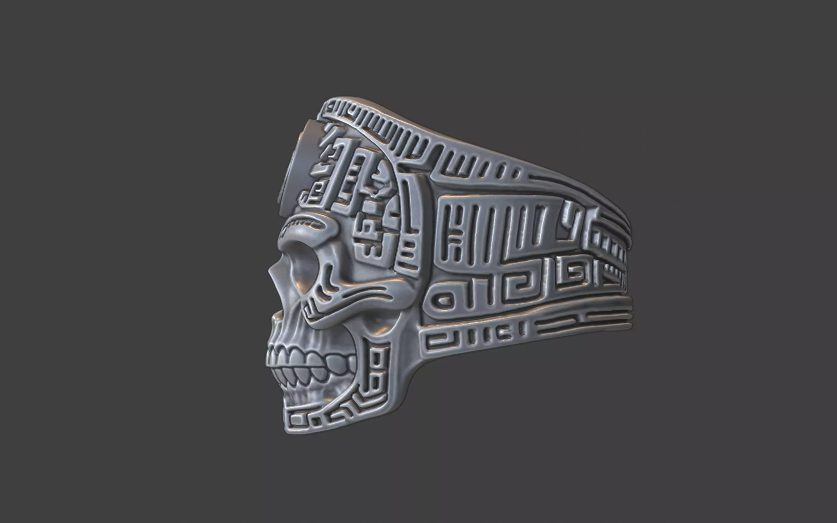 mayan inca style skull techno warrior ring 3D print model_17