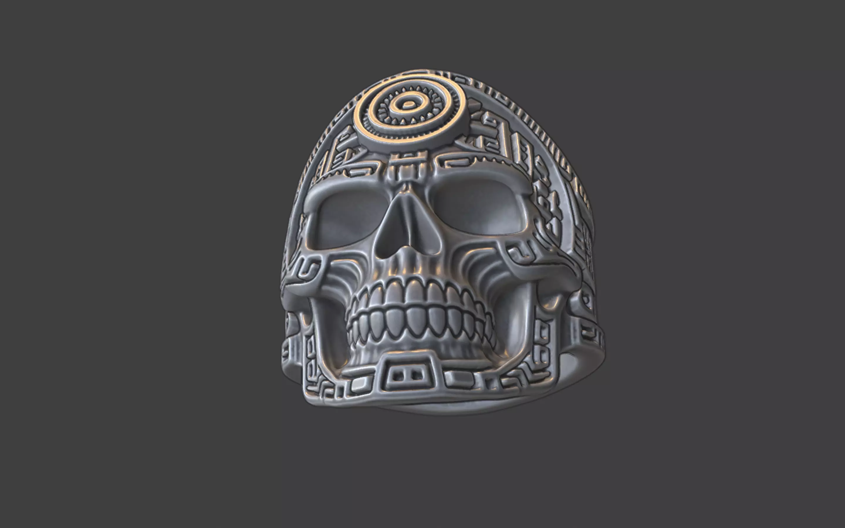 mayan inca style skull techno warrior ring 3D print model_26