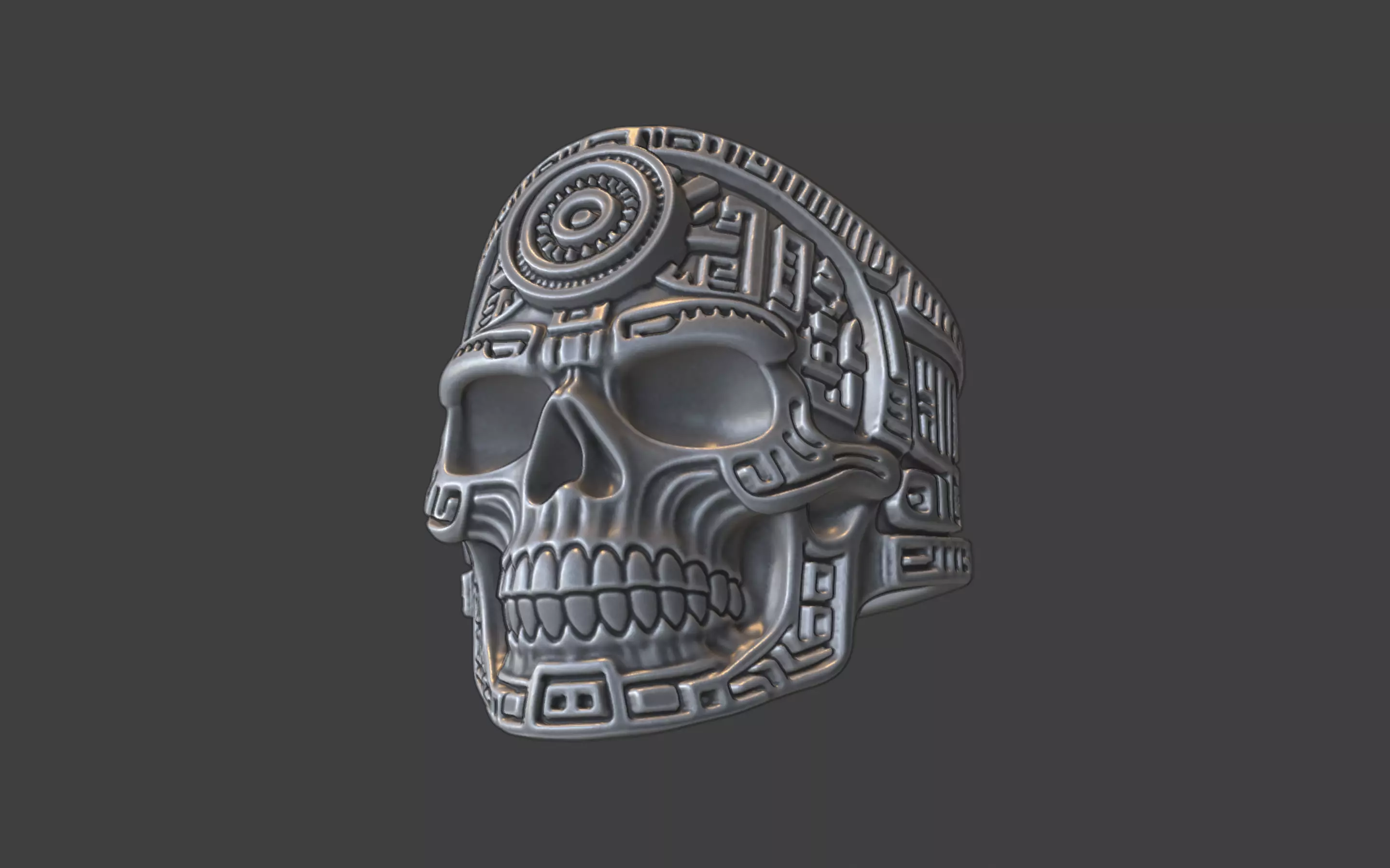 mayan inca style skull techno warrior ring 3D print model_13