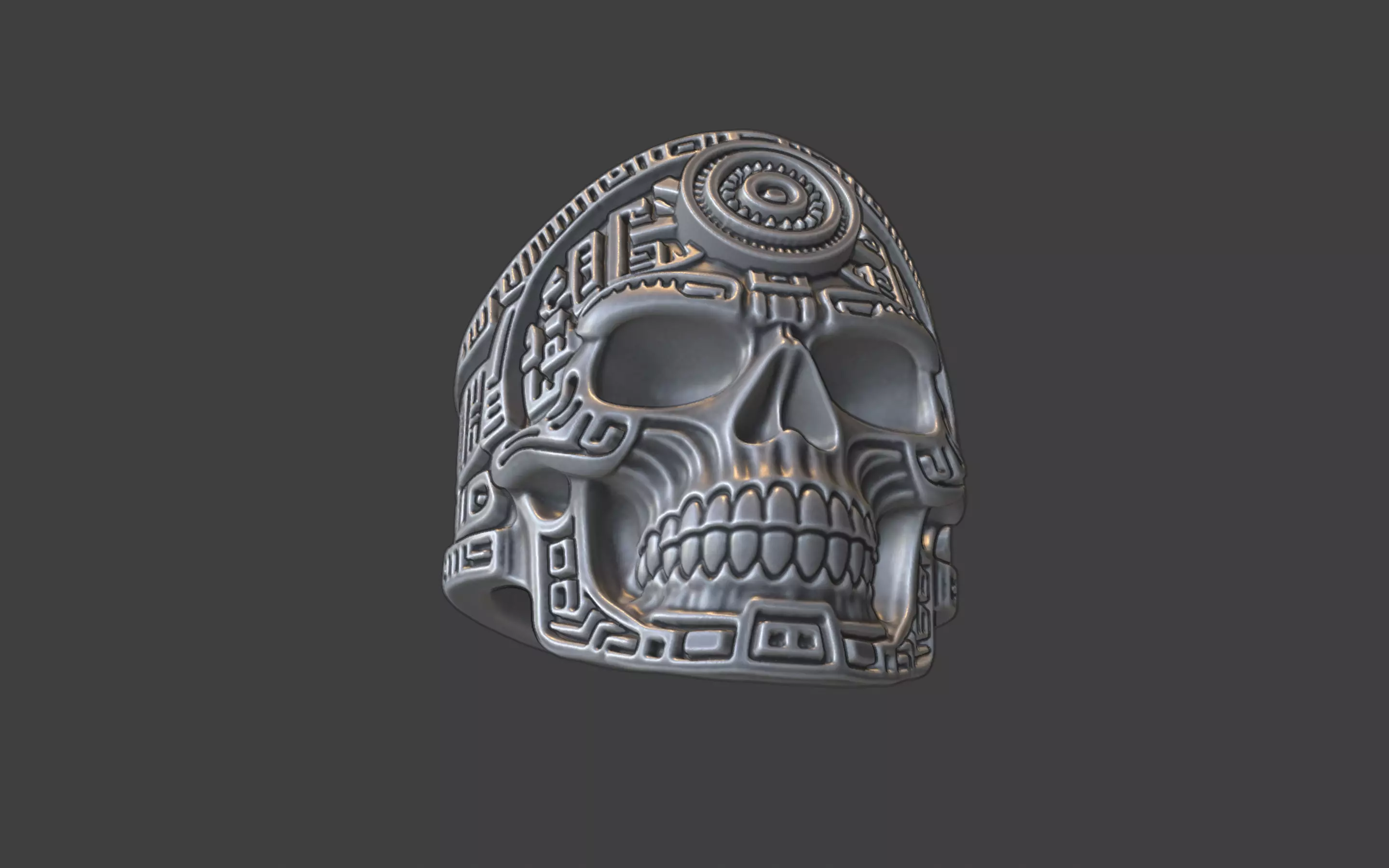 mayan inca style skull techno warrior ring 3D print model_25