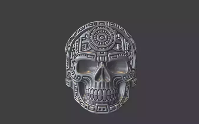 mayan inca style skull techno warrior ring