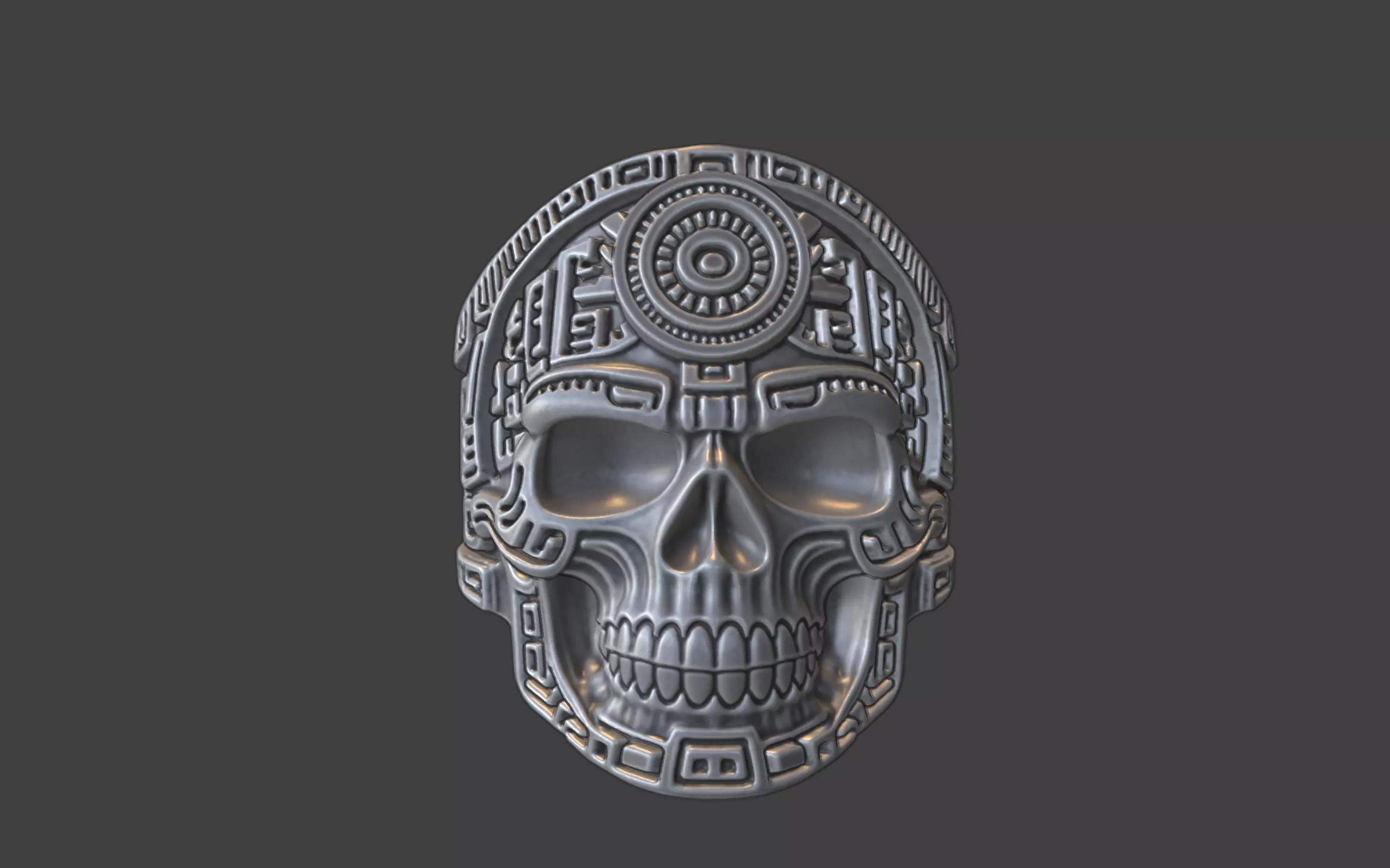 mayan inca style skull techno warrior ring 3D print model_0