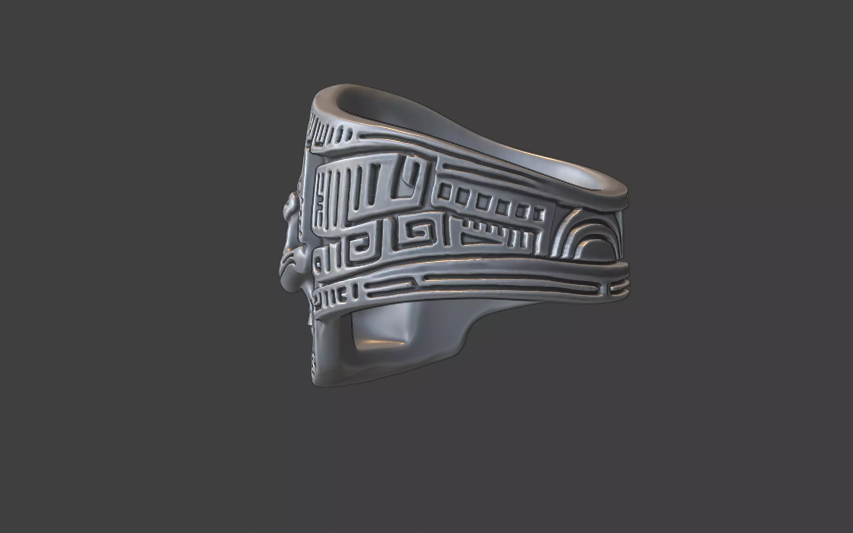 mayan inca style skull techno warrior ring 3D print model_19