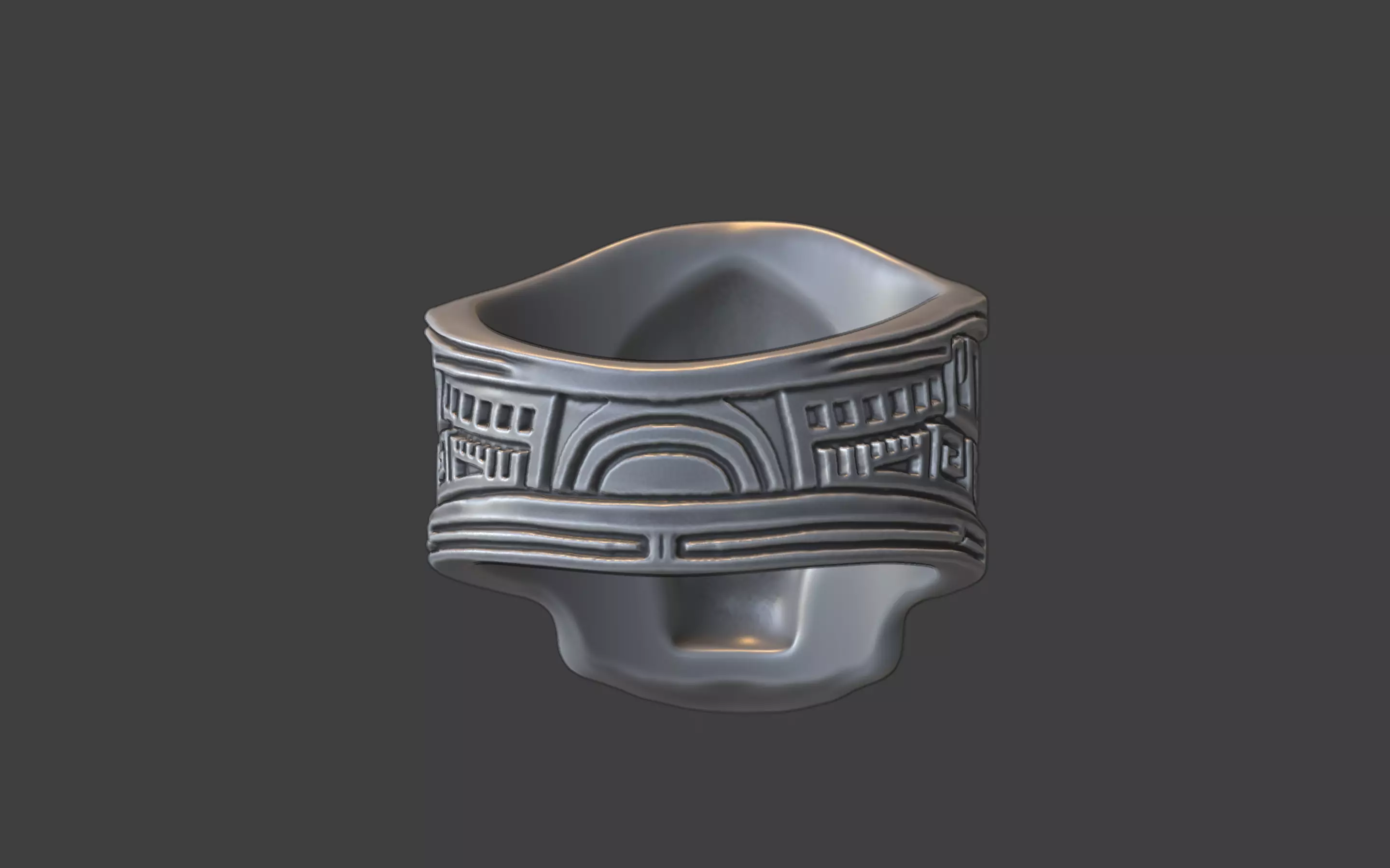 mayan inca style skull techno warrior ring 3D print model_7