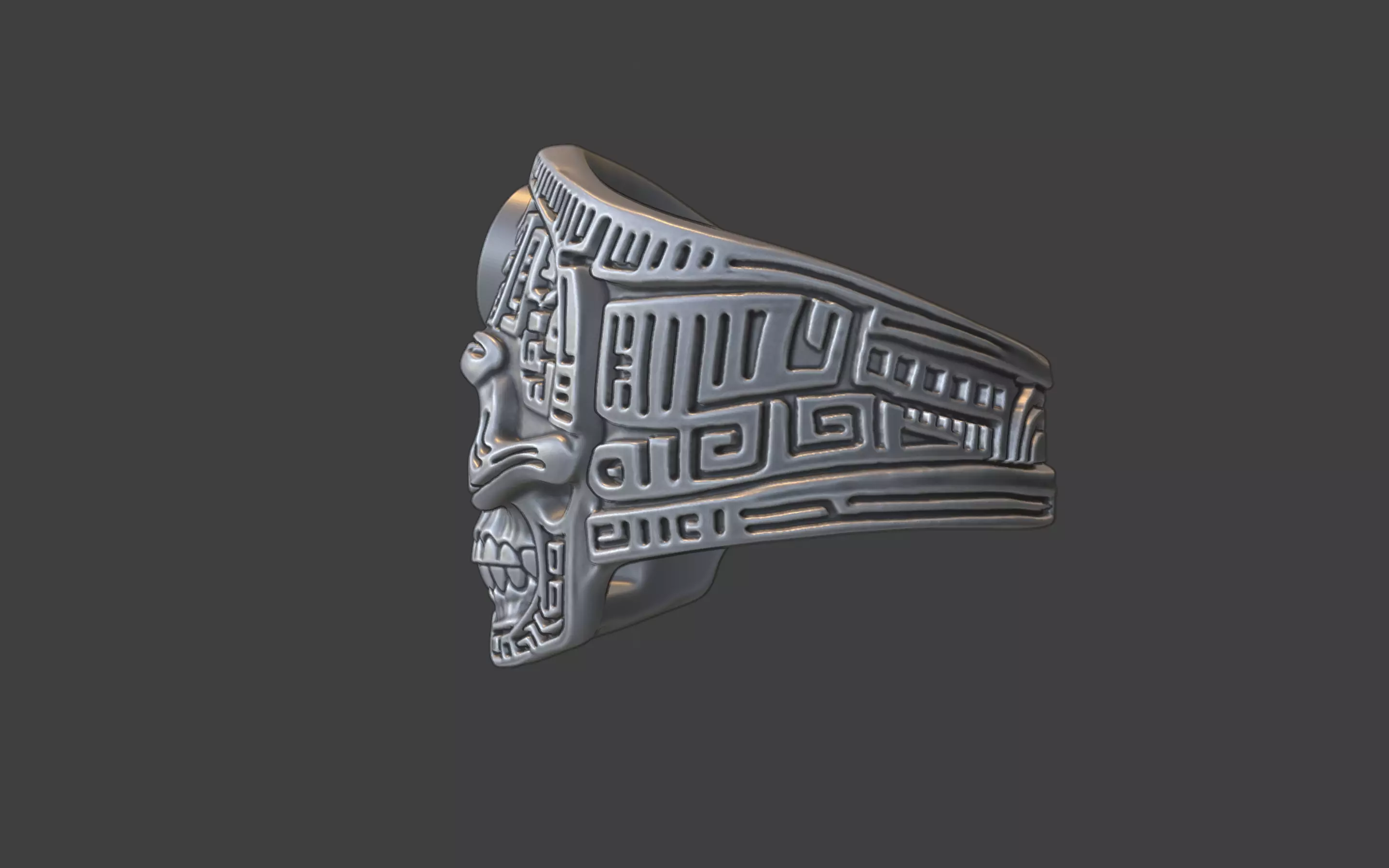 mayan inca style skull techno warrior ring 3D print model_18