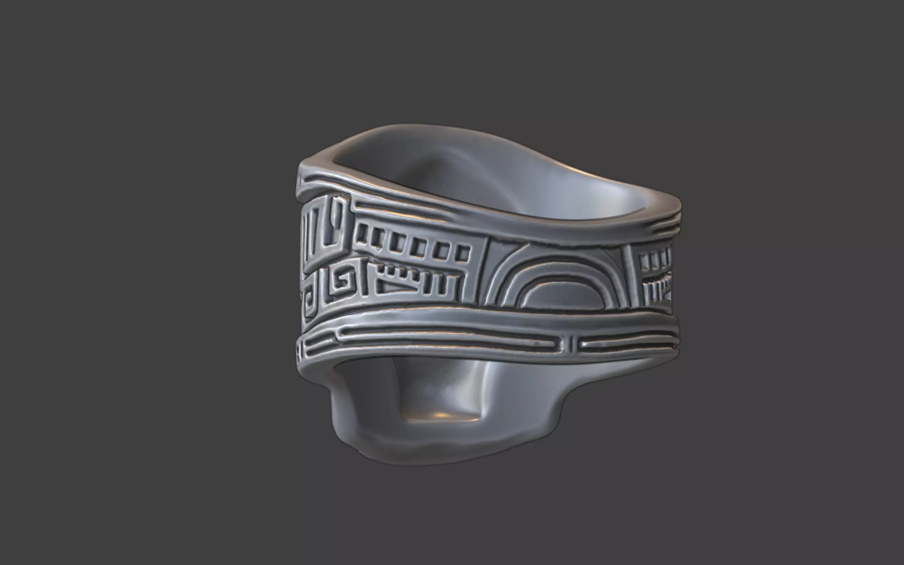 mayan inca style skull techno warrior ring 3D print model_20