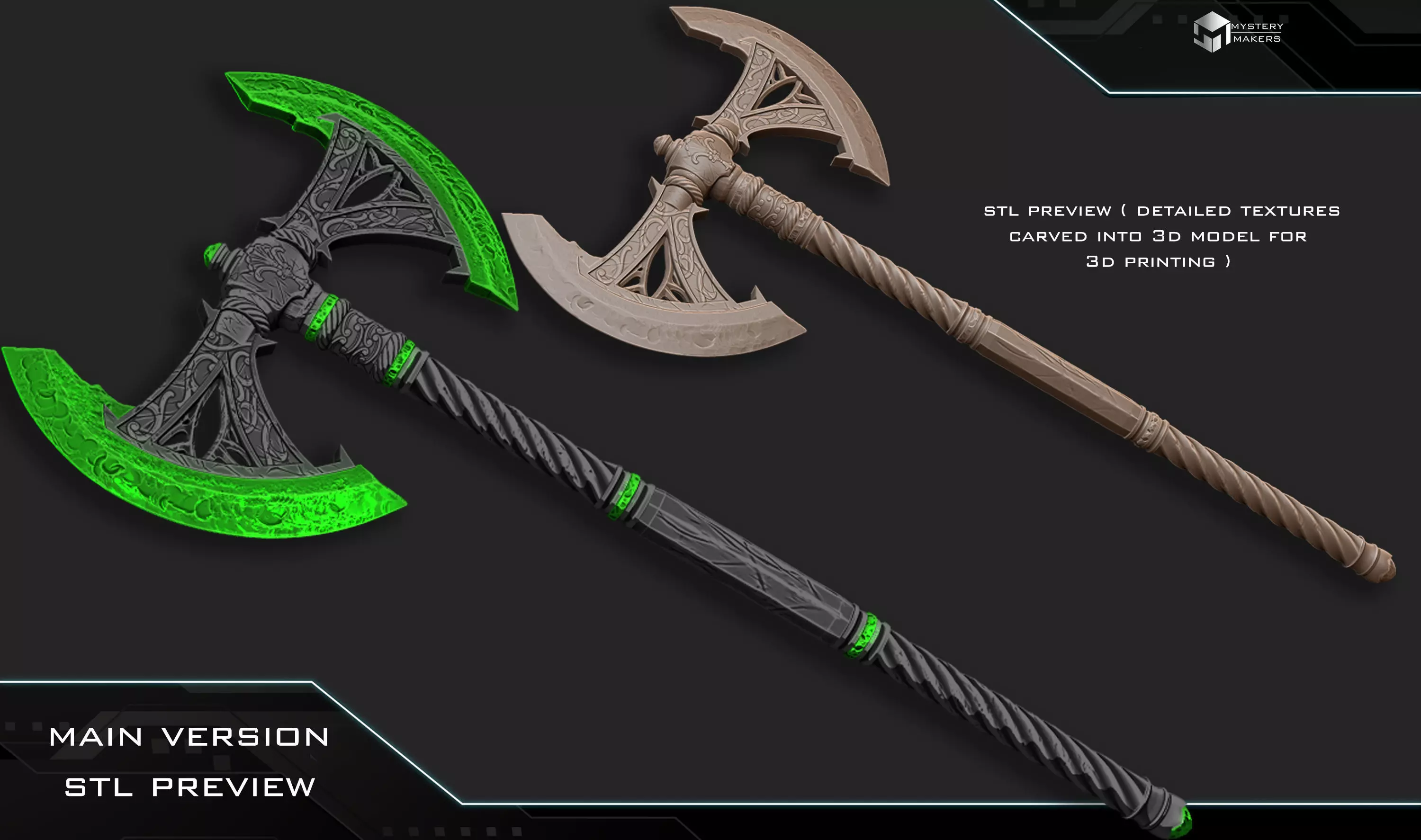 Deadric Glass axe 3D print model_1